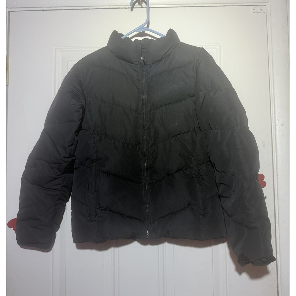 Columbia Black Puffer Jacket Woman's M Full Zip Duck Down Collar Quilted Pocket